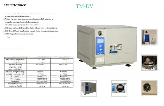 Adjustable Temperature 55C-134C Dental Autoclave Class N Portable Sterilizer 20L/24L