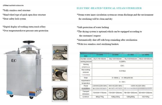 75L Lab Vertical Autoclave Steam Sterilizer with 220V Voltage and Compact Size